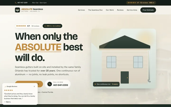 Absolute Seamless Gutters, Inc. — homepage mockup