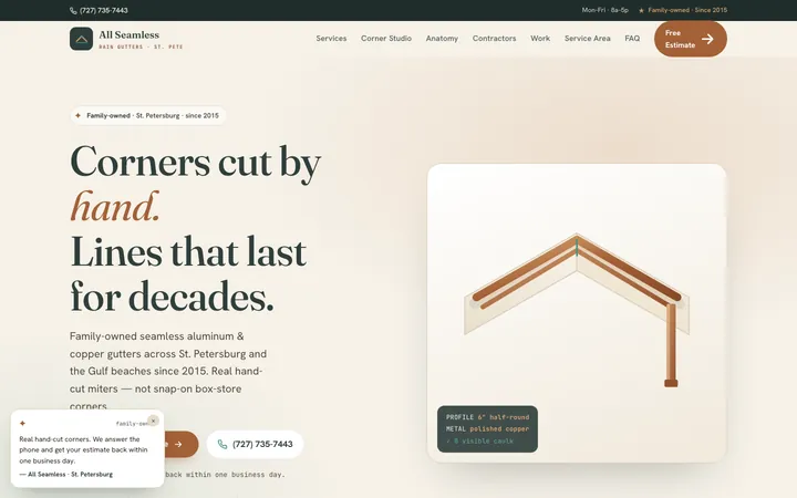 All Seamless Rain Gutters — homepage mockup