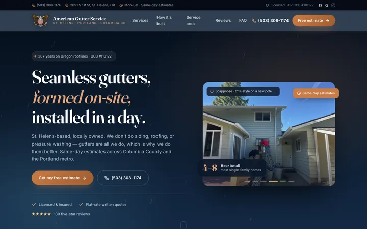 American Gutter Service — homepage mockup