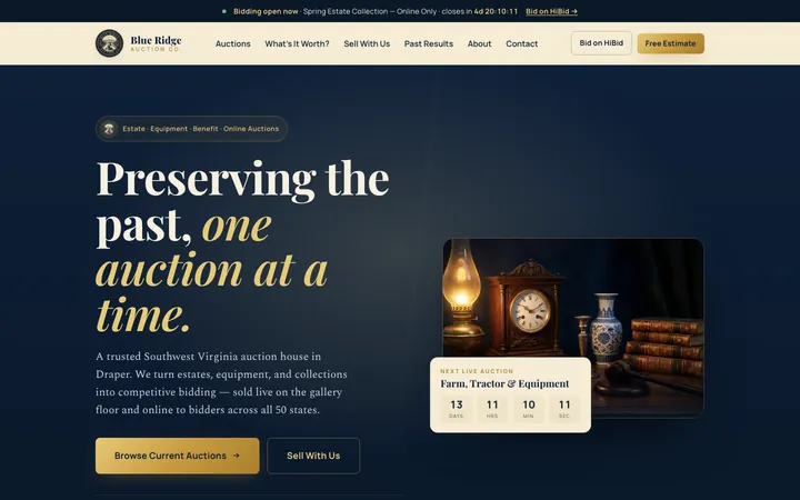Blue Ridge Auction Co. — homepage mockup