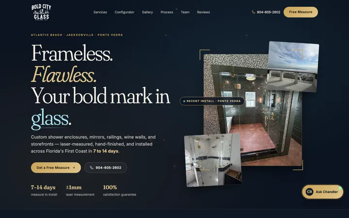 Bold City Glass — homepage mockup