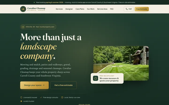 Cavalier Cleanup — homepage mockup