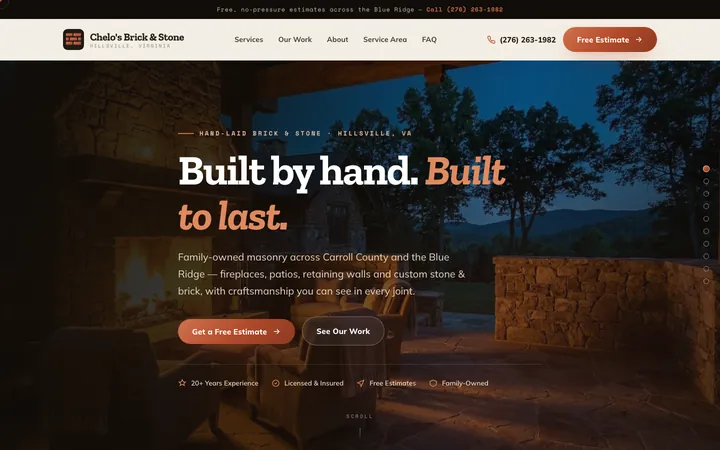Chelo’s Brick & Stone — homepage mockup