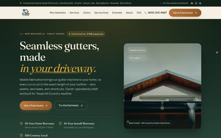 Hill Country Gutter Solutions — homepage mockup