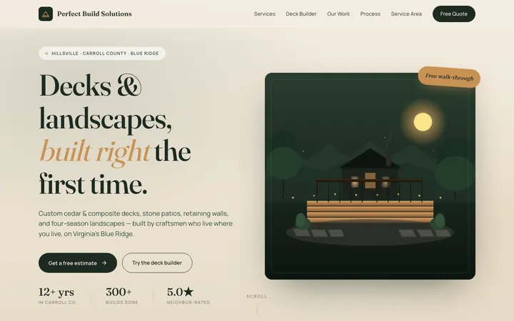 Perfect Build Solutions — homepage mockup