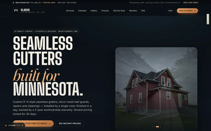 Sladek Gutter Service — homepage mockup
