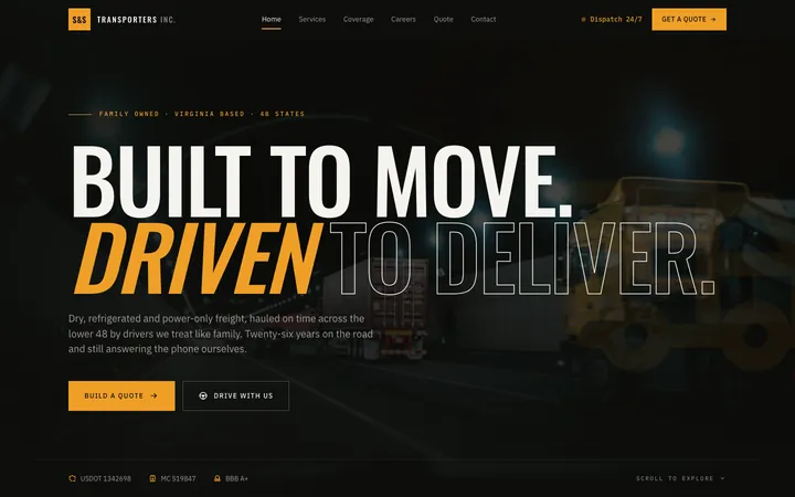 S&S Transporters — homepage mockup