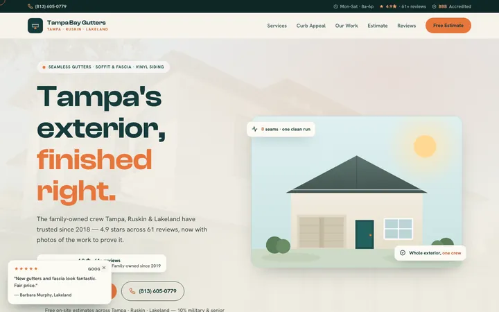 Tampa Bay Gutters, Inc. — homepage mockup