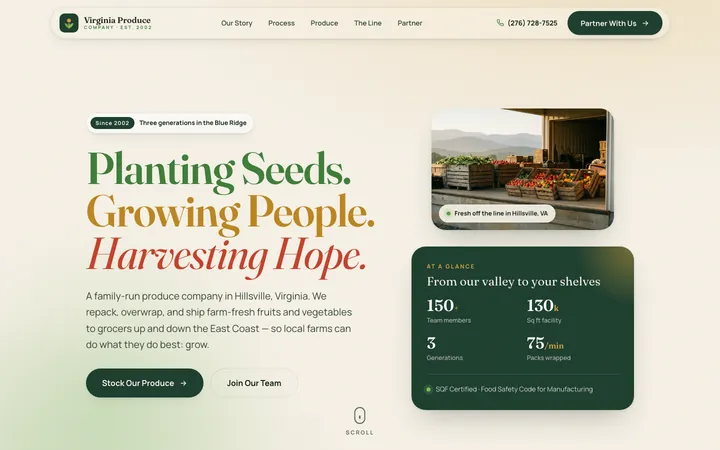 Virginia Produce Company — homepage mockup
